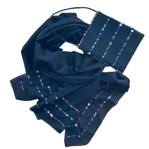 2/$30 Evening Scarf & matching mini purse black crepe de chin sequins Vintage